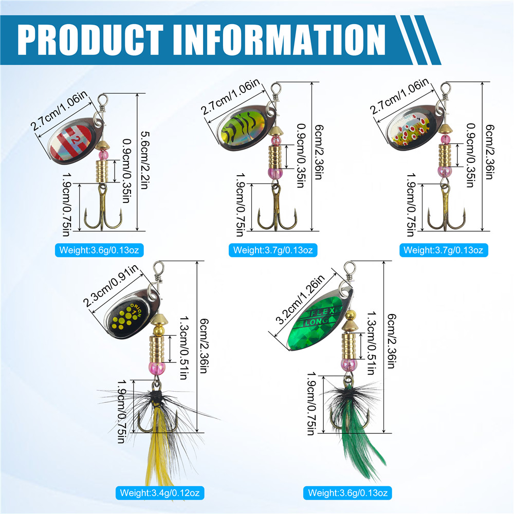 5/10/16Pcs Spinner Fishing Lur - Fishing Hook Treble 评论和价格